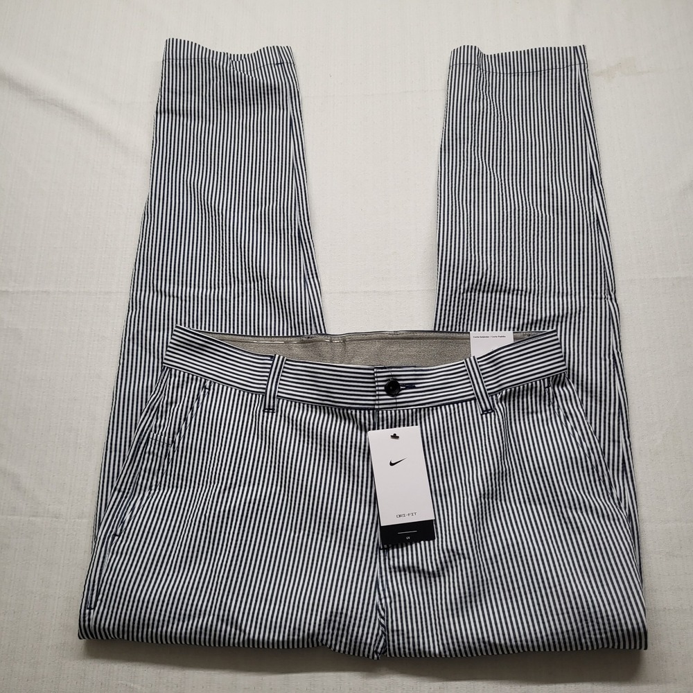 Nike Dri Fit Golf Pants Mens 34/32 Flat Front Blue Stripe Straight Polyester UPF